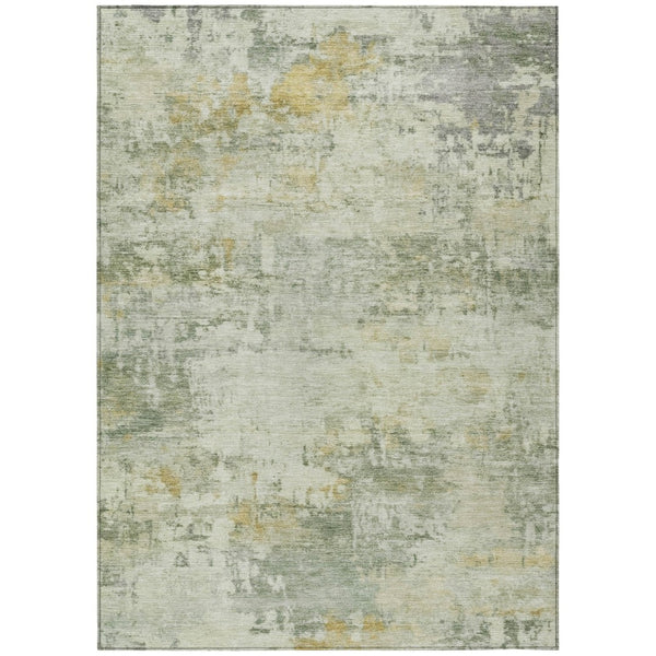 HomeRoots 5' X 8' Artichoke Green & Ivory Abstract Rug - Washable, Durable Indoor/Outdoor Accent for Any Space 689306