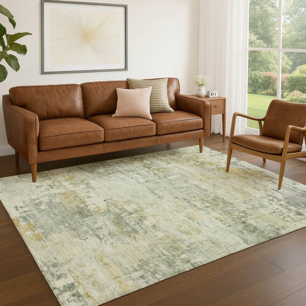 HomeRoots 5' X 8' Artichoke Green & Ivory Abstract Rug - Washable, Durable Indoor/Outdoor Accent for Any Space 689306