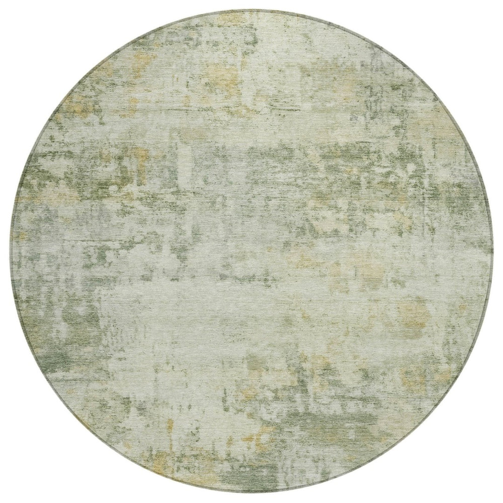 HomeRoots 8' Artichoke Green and Ivory Round Abstract Rug - Stylish, Washable, Durable for Indoor & Outdoor Use 689307