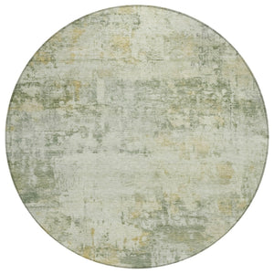 HomeRoots 8' Artichoke Green and Ivory Round Abstract Rug - Stylish, Washable, Durable for Indoor & Outdoor Use 689307