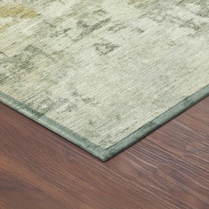 HomeRoots 8' Artichoke Green and Ivory Round Abstract Rug - Stylish, Washable, Durable for Indoor & Outdoor Use 689307