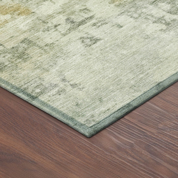 HomeRoots 8' Artichoke Green and Ivory Round Abstract Rug - Stylish, Washable, Durable for Indoor & Outdoor Use 689307