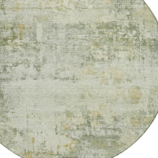HomeRoots 8' Artichoke Green and Ivory Round Abstract Rug - Stylish, Washable, Durable for Indoor & Outdoor Use 689307