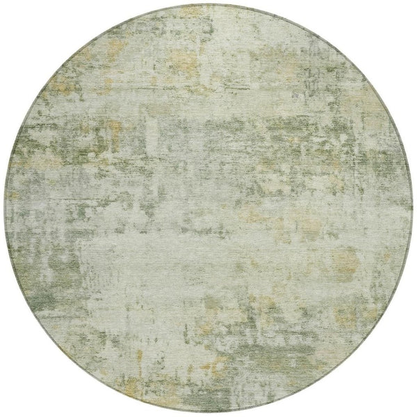 HomeRoots 8' Artichoke Green and Ivory Round Abstract Rug - Stylish, Washable, Durable for Indoor & Outdoor Use 689307