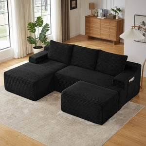 English Elm U-shaped Corduroy Cloud Sectional Deep Seat Modular Sofa for Living Room or Apartment W2339S00106