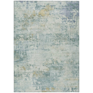 HomeRoots 5' Aqua and Ivory Abstract Washable Area Rug – Versatile Indoor/Outdoor Design for Modern Spaces 689312