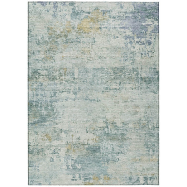 HomeRoots 5' Aqua and Ivory Abstract Washable Area Rug – Versatile Indoor/Outdoor Design for Modern Spaces 689312