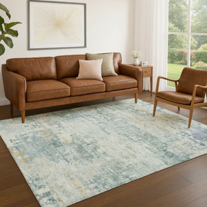 HomeRoots 5' Aqua and Ivory Abstract Washable Area Rug – Versatile Indoor/Outdoor Design for Modern Spaces 689312