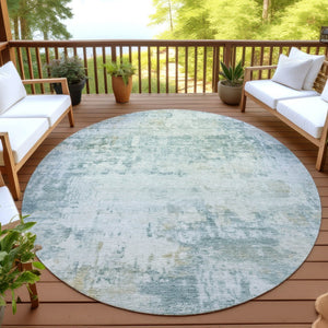 HomeRoots 8' Aqua Round Abstract Rug - Stylish, Washable Indoor/Outdoor Area Rug for High-Traffic Spaces 689313