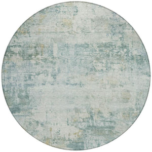 HomeRoots 8' Aqua Round Abstract Rug - Stylish, Washable Indoor/Outdoor Area Rug for High-Traffic Spaces 689313