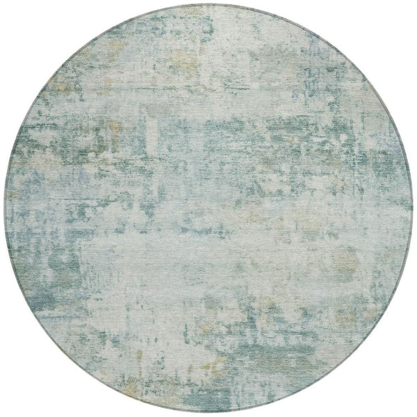 HomeRoots 8' Aqua Round Abstract Rug - Stylish, Washable Indoor/Outdoor Area Rug for High-Traffic Spaces 689313