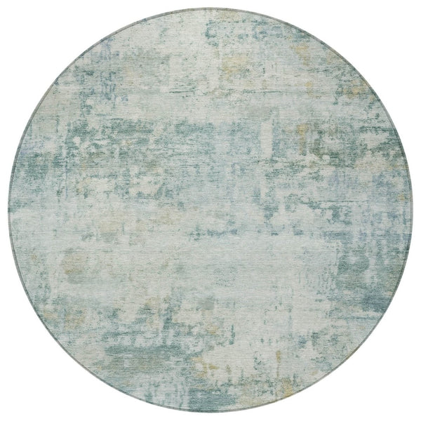 HomeRoots 8' Aqua Round Abstract Rug - Stylish, Washable Indoor/Outdoor Area Rug for High-Traffic Spaces 689313