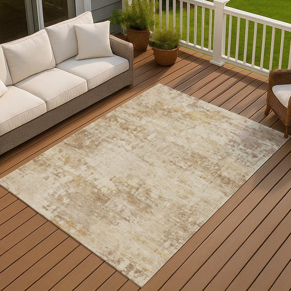 HomeRoots 5' X 8' Beige and Brown Abstract Washable Area Rug - Durable, Stylish, Indoor/Outdoor Versatility 689318
