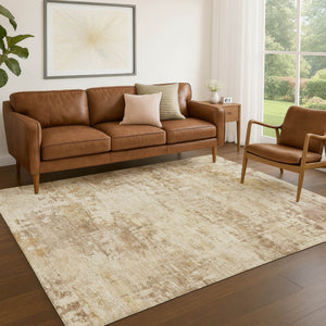 HomeRoots 5' X 8' Beige and Brown Abstract Washable Area Rug - Durable, Stylish, Indoor/Outdoor Versatility 689318