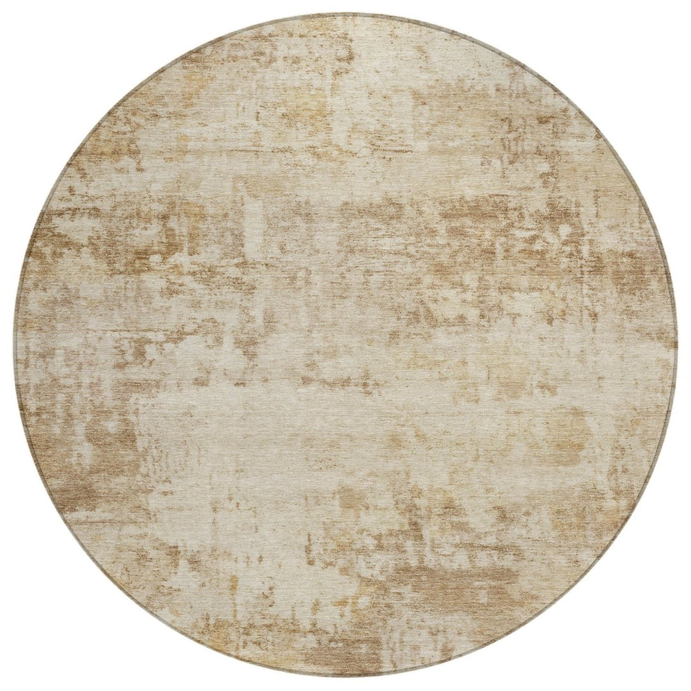 HomeRoots 8' Round Abstract Area Rug - Washable Beige & Brown for Indoor/Outdoor Spaces, Durable & Stylish 689319