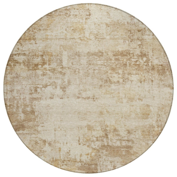 HomeRoots 8' Round Abstract Area Rug - Washable Beige & Brown for Indoor/Outdoor Spaces, Durable & Stylish 689319