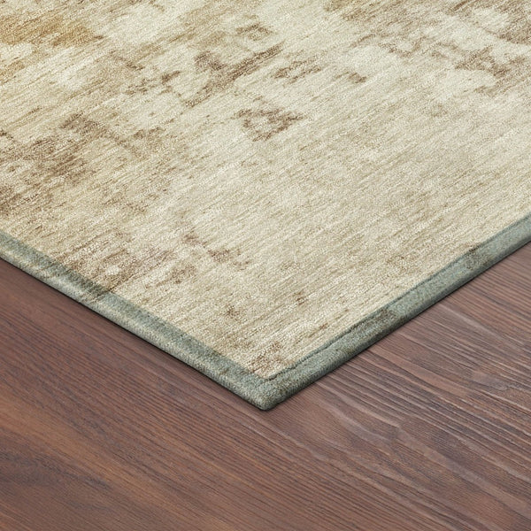 HomeRoots 8' Round Abstract Area Rug - Washable Beige & Brown for Indoor/Outdoor Spaces, Durable & Stylish 689319