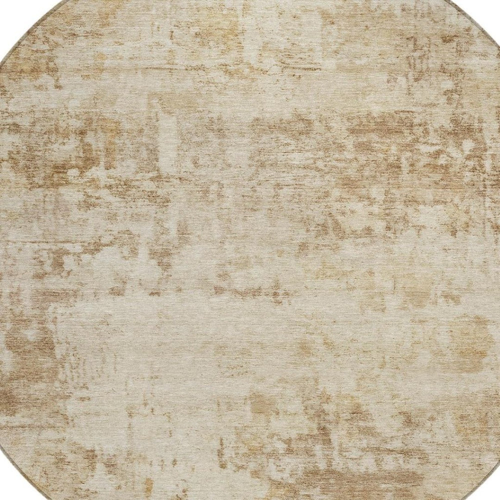 HomeRoots 8' Round Abstract Area Rug - Washable Beige & Brown for Indoor/Outdoor Spaces, Durable & Stylish 689319