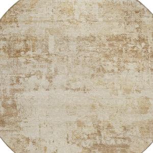 HomeRoots 8' Round Abstract Area Rug - Washable Beige & Brown for Indoor/Outdoor Spaces, Durable & Stylish 689319