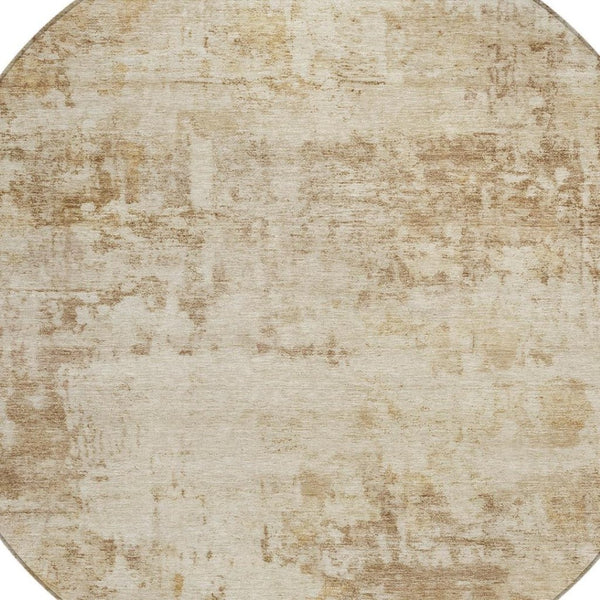 HomeRoots 8' Round Abstract Area Rug - Washable Beige & Brown for Indoor/Outdoor Spaces, Durable & Stylish 689319