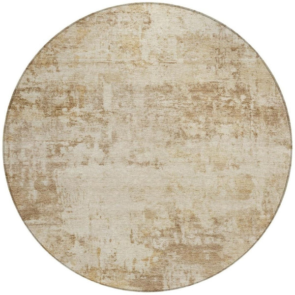 HomeRoots 8' Round Abstract Area Rug - Washable Beige & Brown for Indoor/Outdoor Spaces, Durable & Stylish 689319