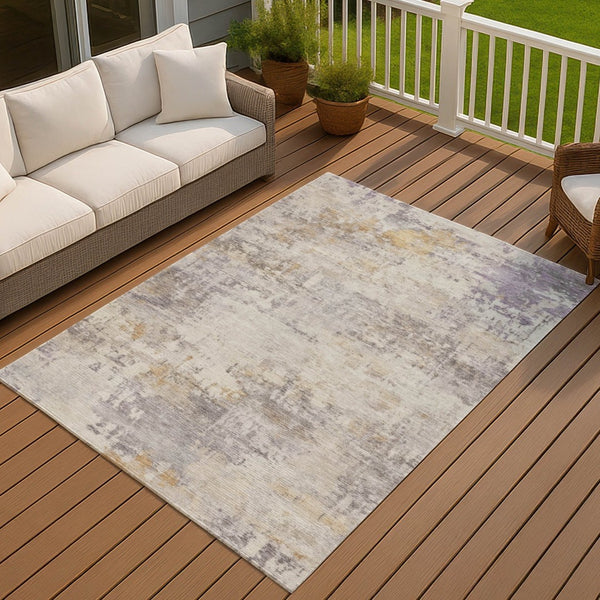 HomeRoots 5' X 8' Stylish Linen And Beige Abstract Washable Area Rug for Indoor-Outdoor Use, Machine Cleanable 689324