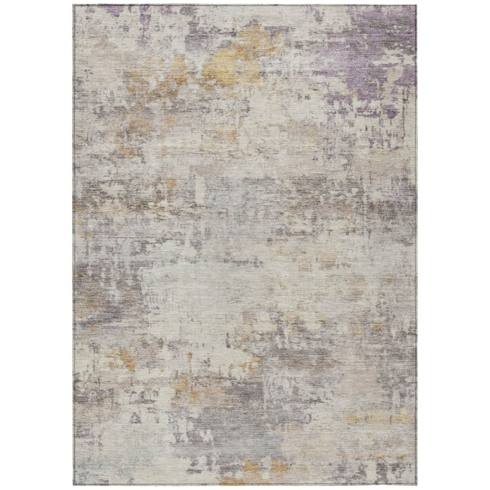 HomeRoots 5' X 8' Stylish Linen And Beige Abstract Washable Area Rug for Indoor-Outdoor Use, Machine Cleanable 689324
