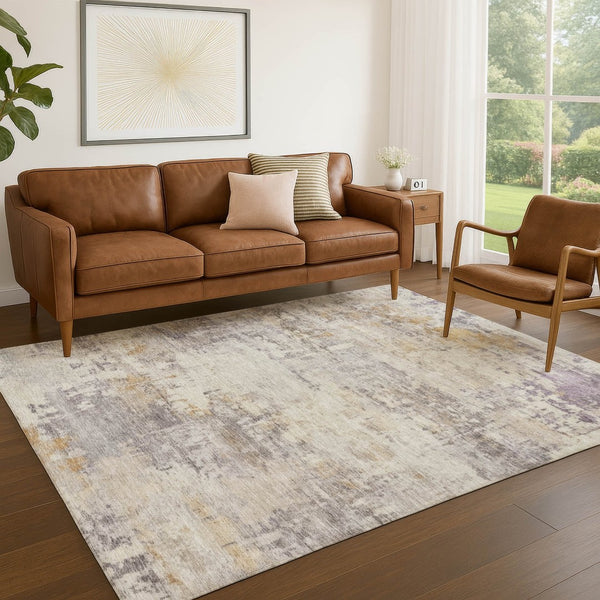 HomeRoots 5' X 8' Stylish Linen And Beige Abstract Washable Area Rug for Indoor-Outdoor Use, Machine Cleanable 689324