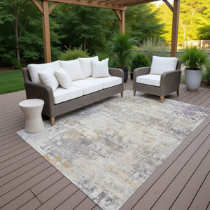 HomeRoots 5' X 8' Stylish Linen And Beige Abstract Washable Area Rug for Indoor-Outdoor Use, Machine Cleanable 689324