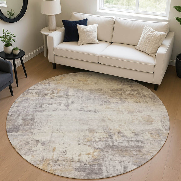 HomeRoots 8' Round Abstract Indoor-Outdoor Area Rug - Durable, Washable, Stylish, Perfect for High-Traffic Spaces 689325