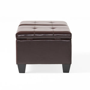 English Elm Upholstered Bonded Leather Storage Ottoman with Dual Access Tufted Top for Living Rooms N757P415615R