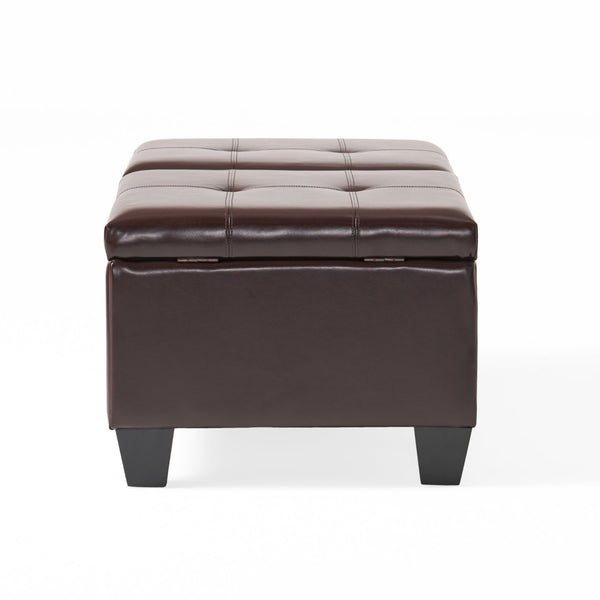 English Elm Upholstered Bonded Leather Storage Ottoman with Dual Access Tufted Top for Living Rooms N757P415615R