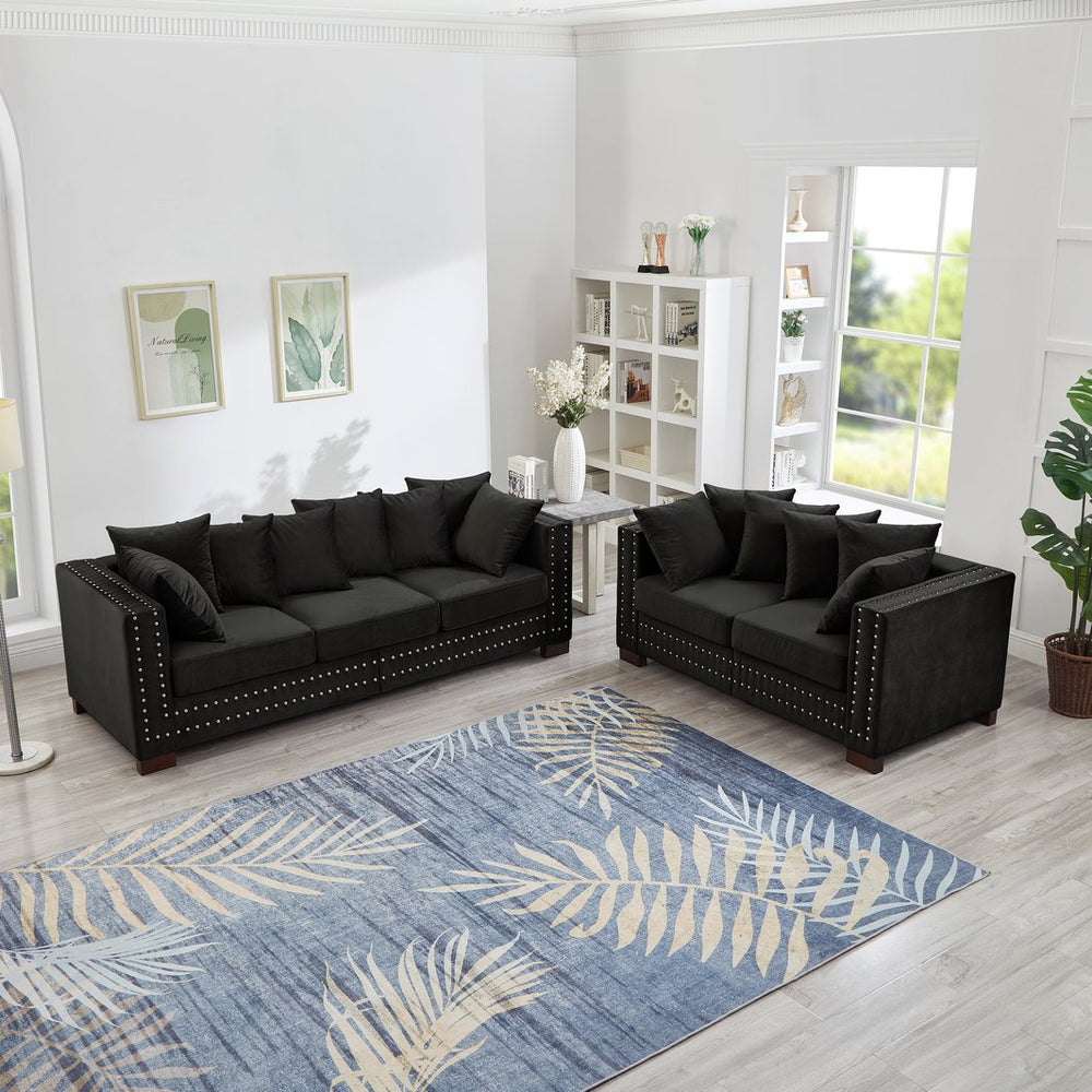 English Elm Modern Velvet Sofa Set 2+3 Seater With Square Armrests & Silver Nailhead Trim - Stylish Comfort! W1097S00192
