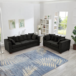 English Elm Modern Velvet Sofa Set 2+3 Seater With Square Armrests & Silver Nailhead Trim - Stylish Comfort! W1097S00192