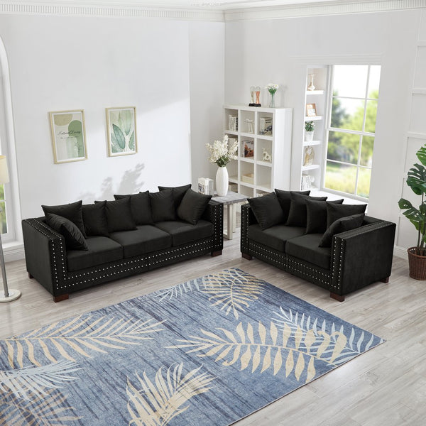 English Elm Modern Velvet Sofa Set 2+3 Seater With Square Armrests & Silver Nailhead Trim - Stylish Comfort! W1097S00192
