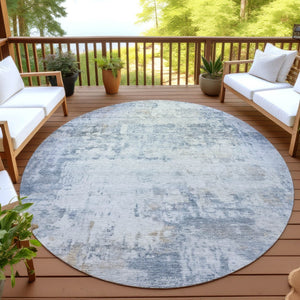 HomeRoots 8' Sky Blue Round Abstract Area Rug - Washable Design for Indoor & Outdoor Versatility, Stylish & Durable 689337
