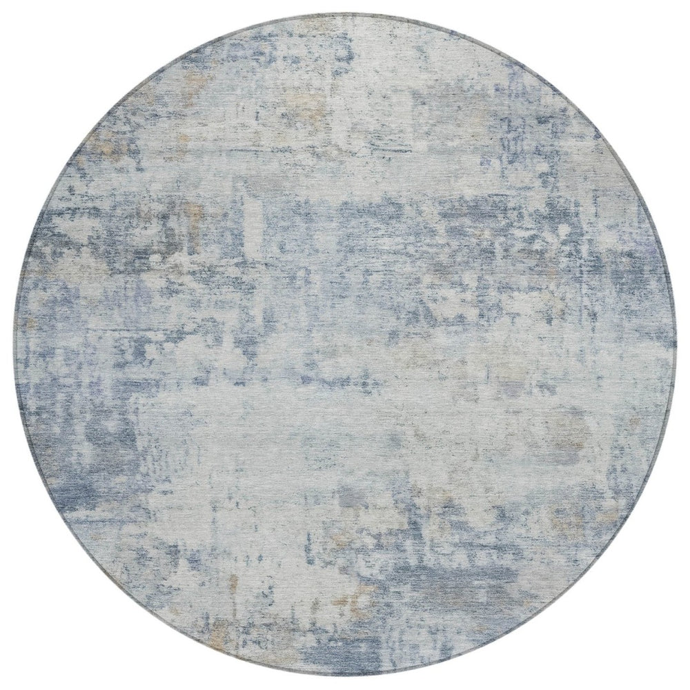 HomeRoots 8' Sky Blue Round Abstract Area Rug - Washable Design for Indoor & Outdoor Versatility, Stylish & Durable 689337