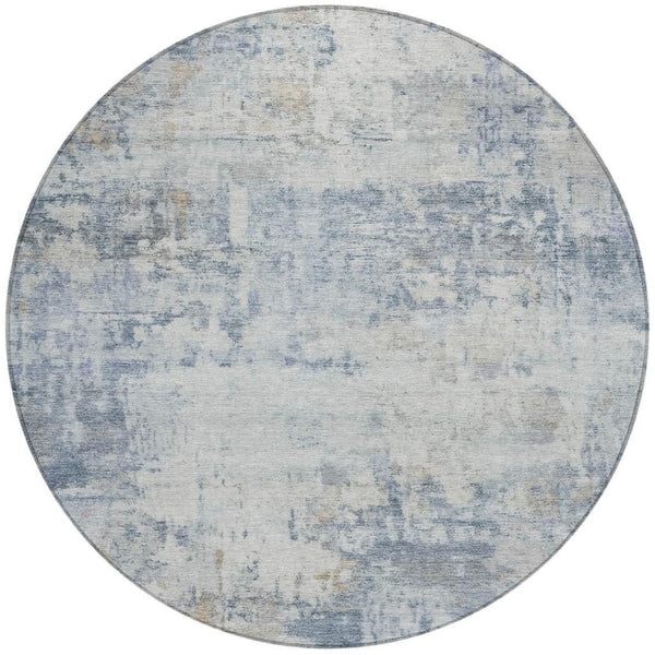 HomeRoots 8' Sky Blue Round Abstract Area Rug - Washable Design for Indoor & Outdoor Versatility, Stylish & Durable 689337