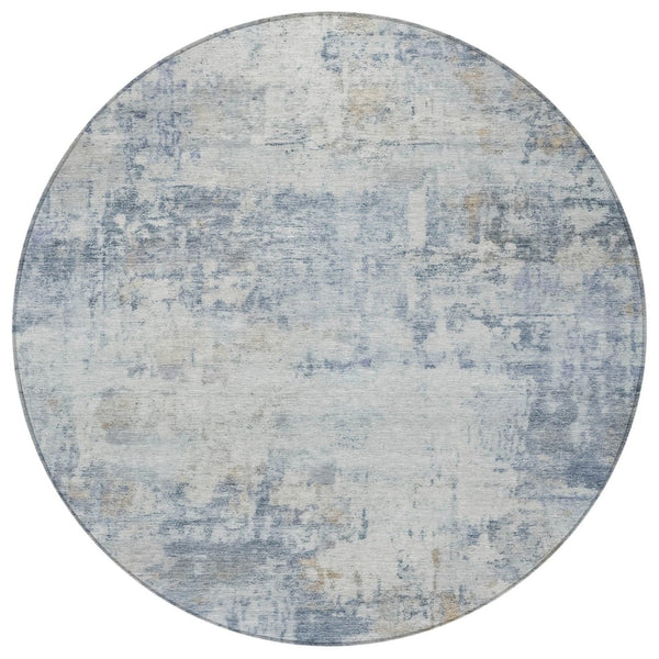 HomeRoots 8' Sky Blue Round Abstract Area Rug - Washable Design for Indoor & Outdoor Versatility, Stylish & Durable 689337