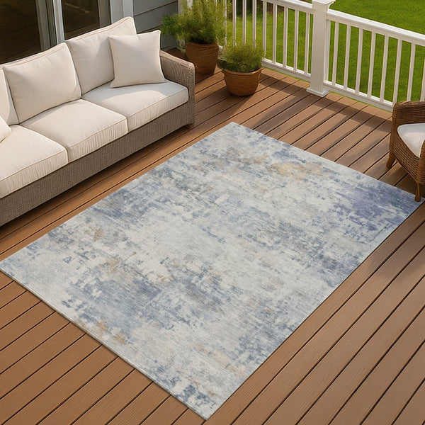 HomeRoots 9' X 12' Sky Blue Abstract Washable Area Rug - Stylish, Durable, Indoor/Outdoor for High-Traffic Spaces 689339