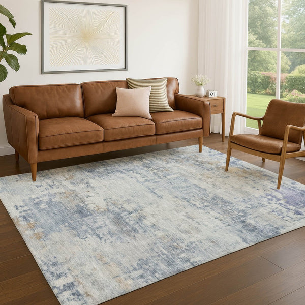 HomeRoots 9' X 12' Sky Blue Abstract Washable Area Rug - Stylish, Durable, Indoor/Outdoor for High-Traffic Spaces 689339
