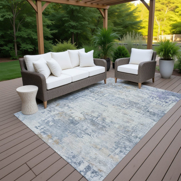 HomeRoots 9' X 12' Sky Blue Abstract Washable Area Rug - Stylish, Durable, Indoor/Outdoor for High-Traffic Spaces 689339