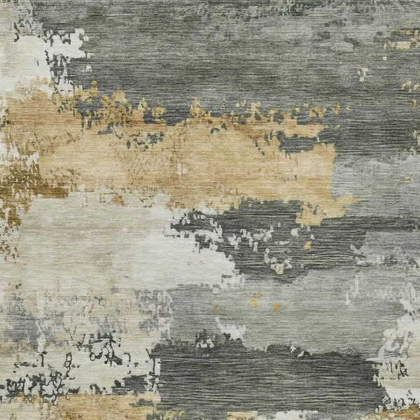 HomeRoots 5' X 8' Abstract Artichoke Green Gold Ivory Area Rug - Durable, Washable, Perfect for Indoor & Outdoor Use 689342
