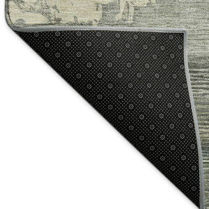 HomeRoots 8' Artichoke Green Gold & Ivory Round Abstract Rug - Stylish, Washable for Indoor/Outdoor Use 689343