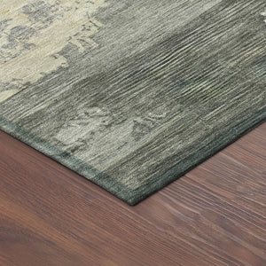 HomeRoots 8' Artichoke Green Gold & Ivory Round Abstract Rug - Stylish, Washable for Indoor/Outdoor Use 689343