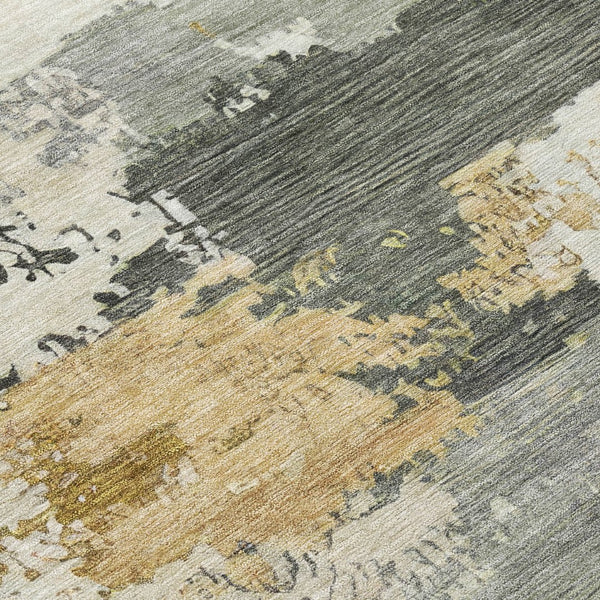 HomeRoots 8' Artichoke Green Gold & Ivory Round Abstract Rug - Stylish, Washable for Indoor/Outdoor Use 689343