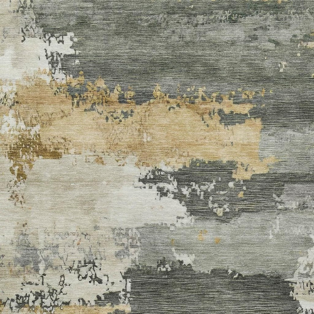 HomeRoots 8' X 10' Artichoke Green Gold Abstract Area Rug - Stylish, Washable, Indoor/Outdoor Perfect for Any Space 689344