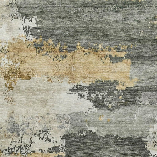 HomeRoots 8' X 10' Artichoke Green Gold Abstract Area Rug - Stylish, Washable, Indoor/Outdoor Perfect for Any Space 689344