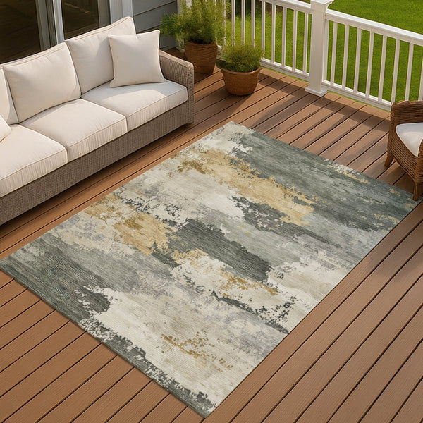 HomeRoots 8' X 10' Artichoke Green Gold Abstract Area Rug - Stylish, Washable, Indoor/Outdoor Perfect for Any Space 689344