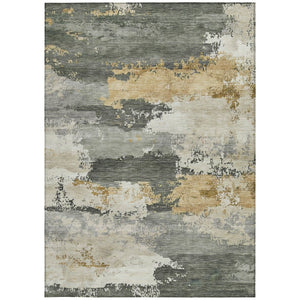 HomeRoots 9' X 12' Artichoke Green Gold Ivory Abstract Washable Area Rug for Indoor & Outdoor Elegance 689345
